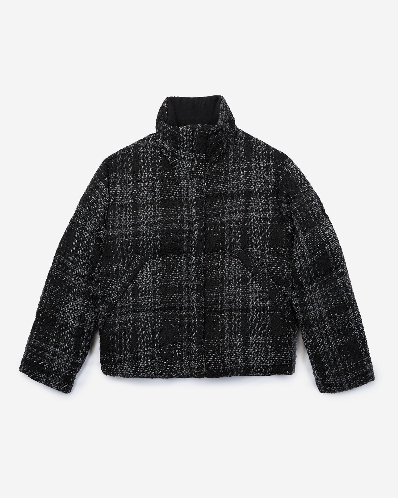 The Kooples FEMME BLACK doudoune tweed noire et grise