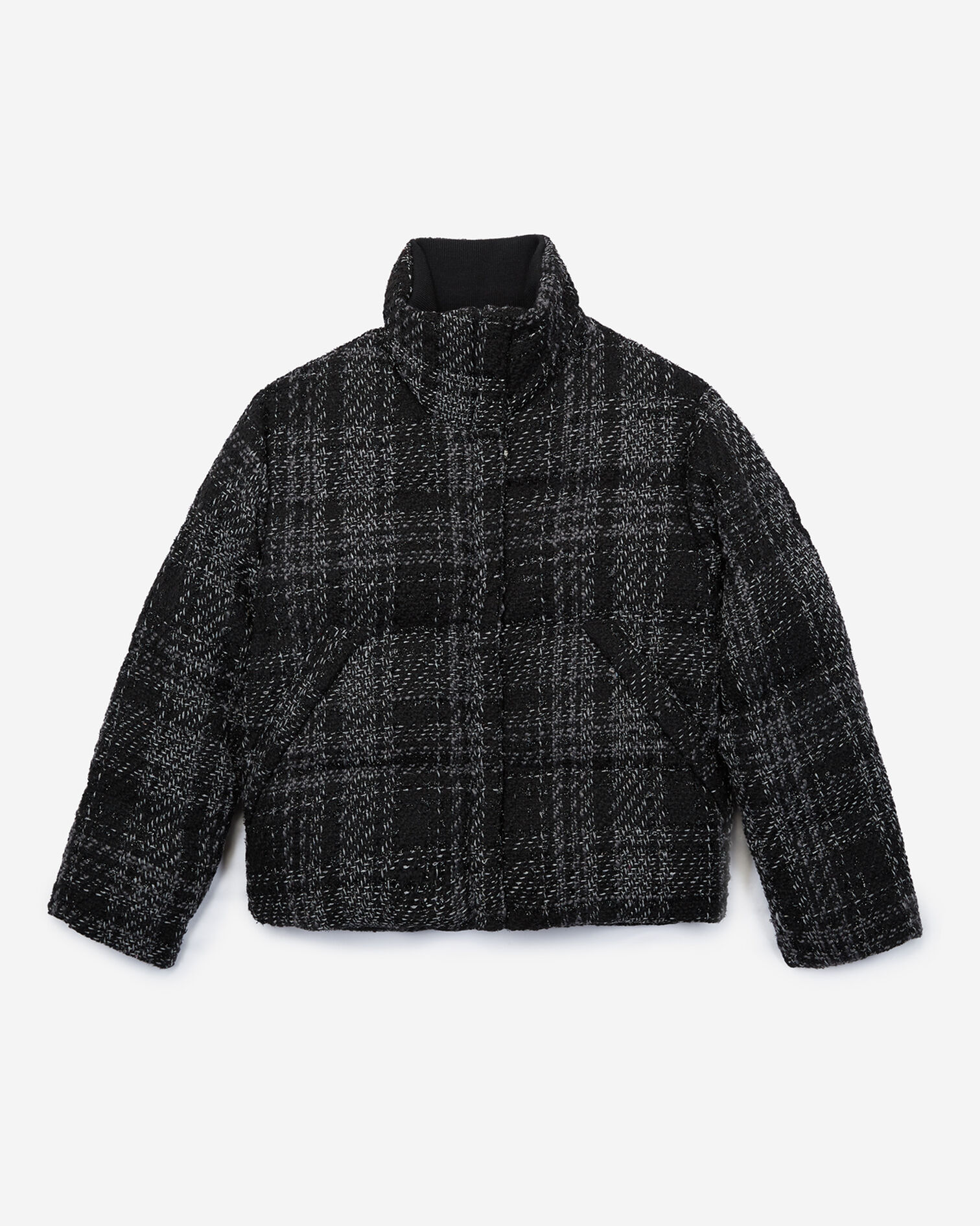 Grey and black tweed down jacket, BLACK, hi-res image number null