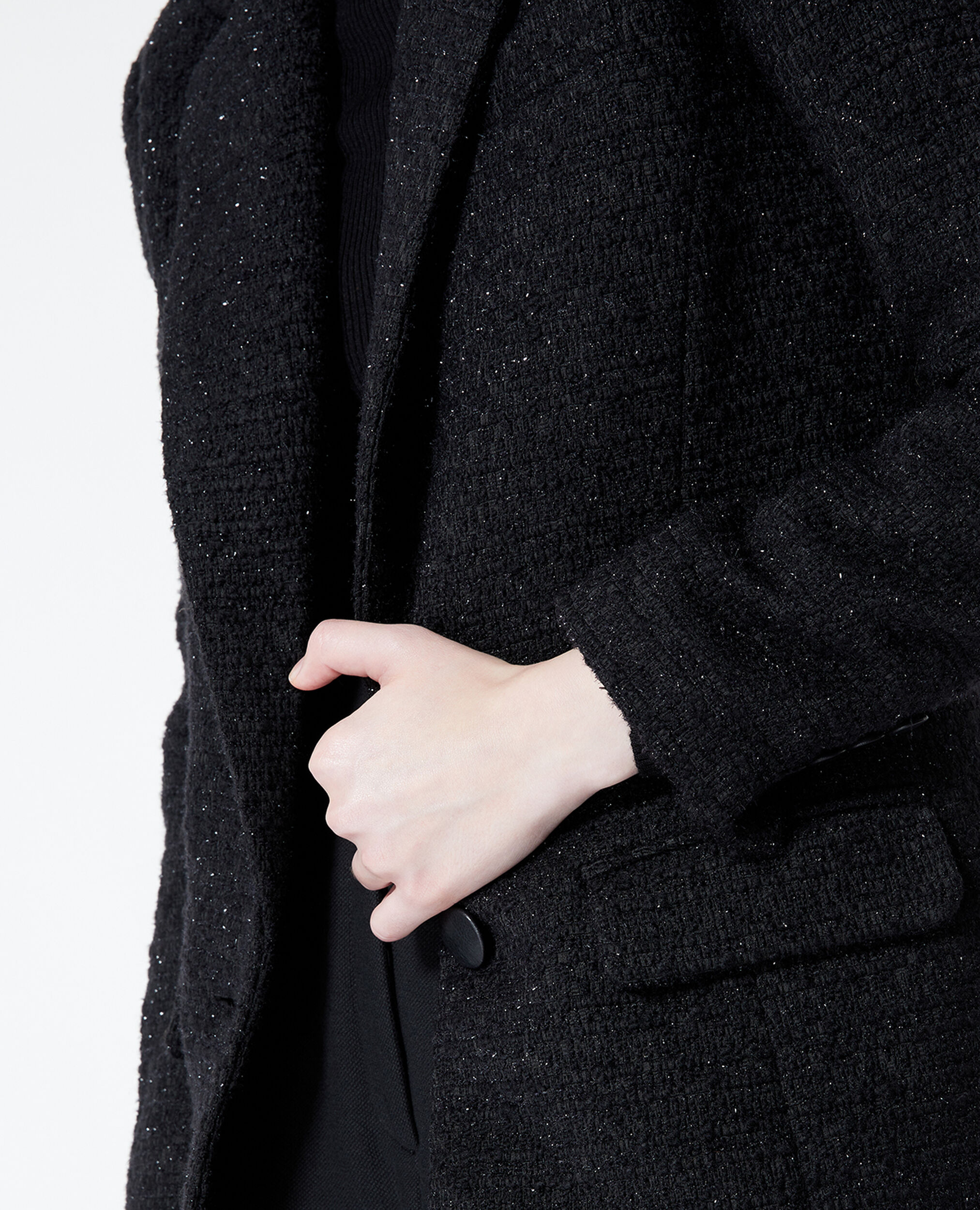 Buttoned black tweed blazer, BLACK, hi-res image number null