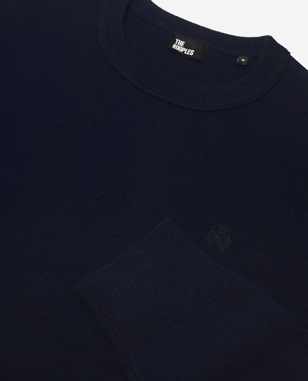The Kooples HOMBRE NAVY suéter de cuello redondo de lana de doble cara azul marino