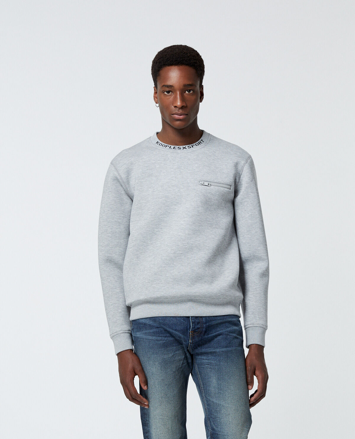 Neoprene grey crew neck sweatshirt neck logo The Kooples