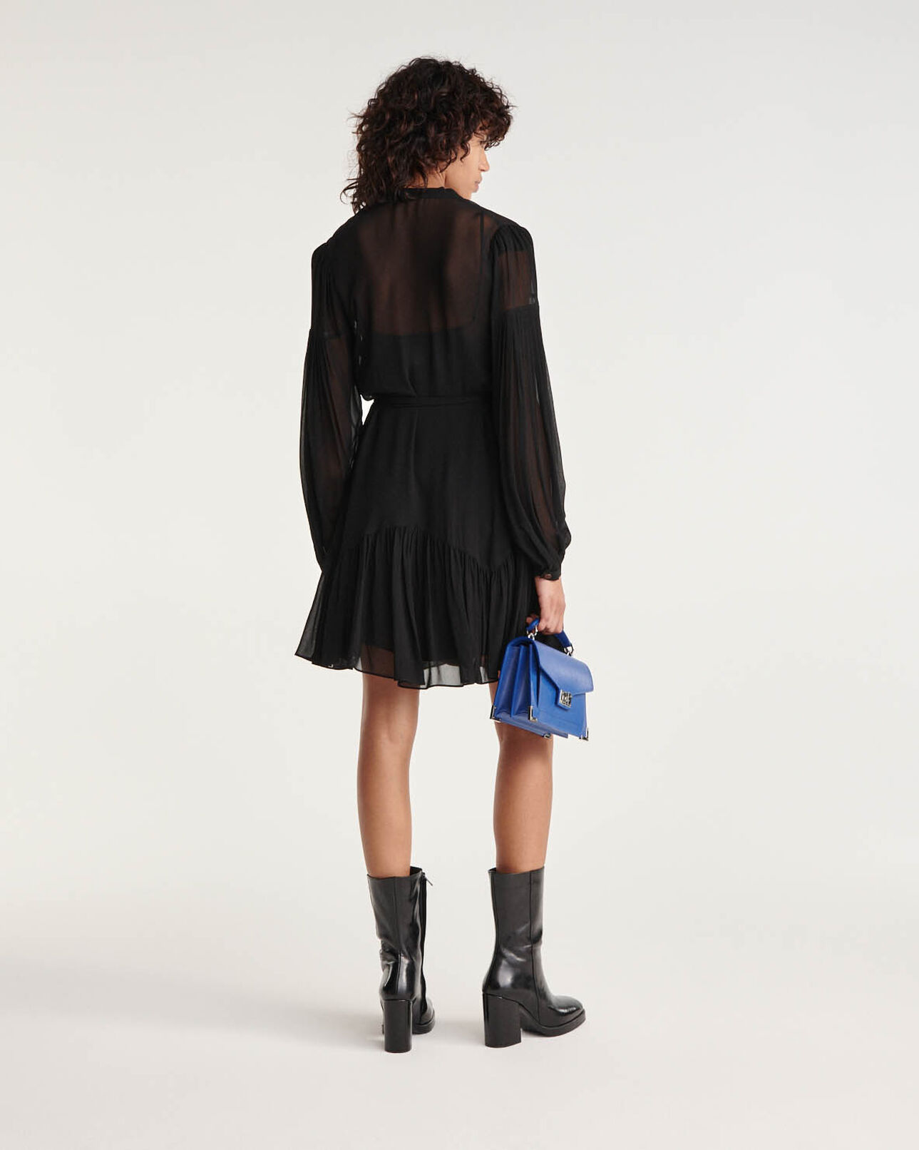 The Kooples DAMEN BLACK kurzes schwarzes kleid v-ausschnitt gürtel