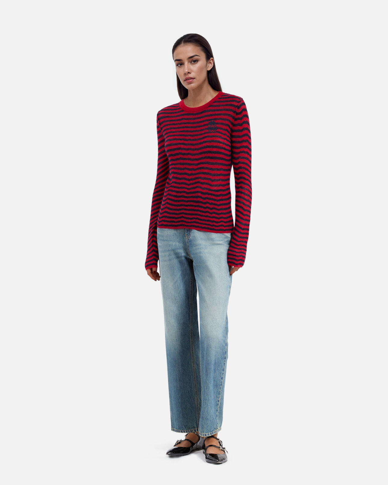 The Kooples F RED / BLUE striped mohair sweater 