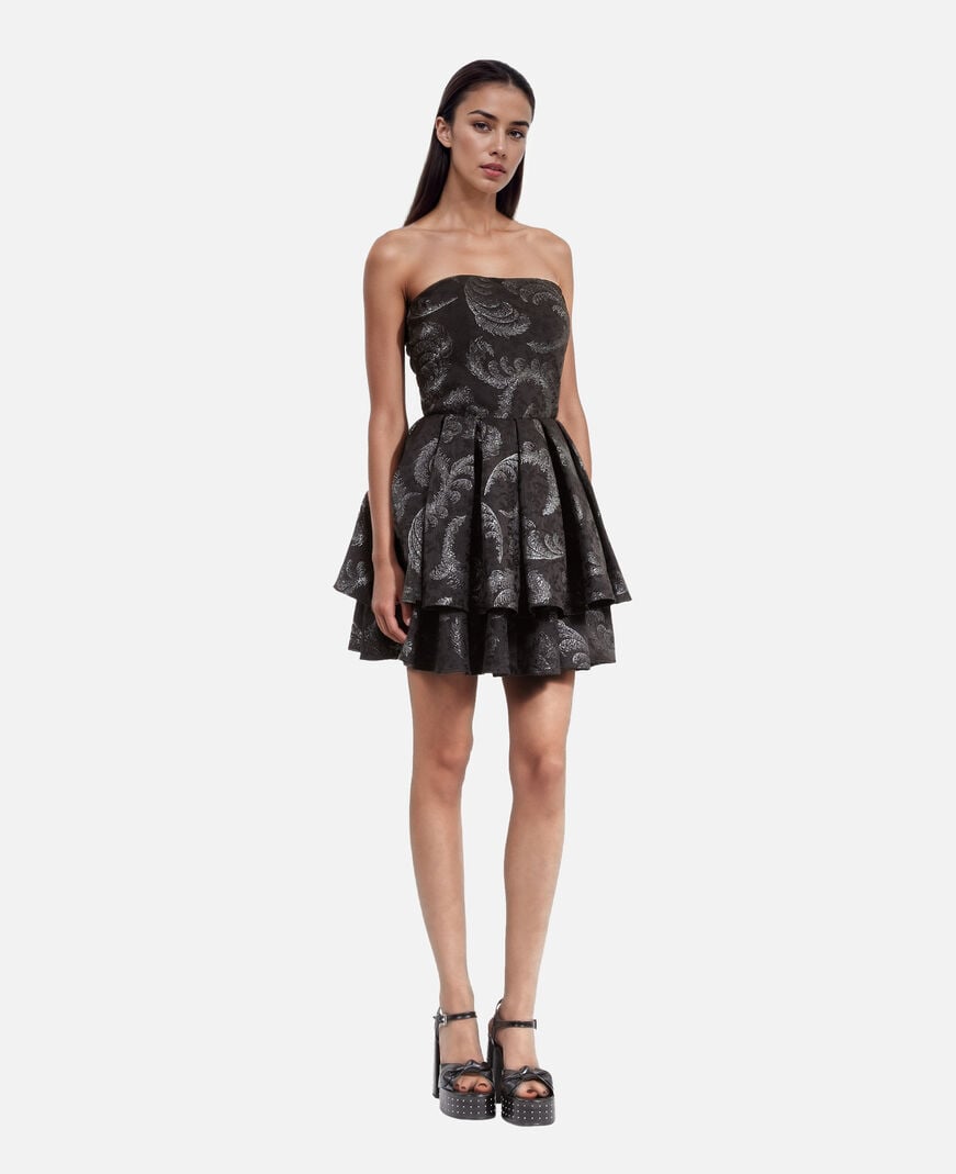 The Kooples FEMME BLACK / SILVER robe courte bustier en jacquard noire