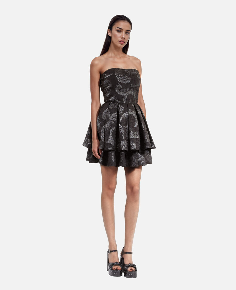 The Kooples DAMEN BLACK / SILVER schwarzes trägerloses kurzes jacquardkleid
