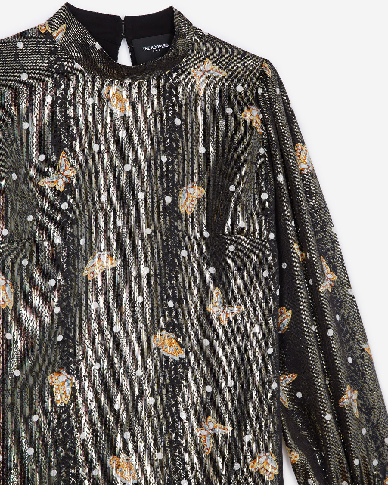 The Kooples WOMEN BLACK short silk dress with butterfly motif