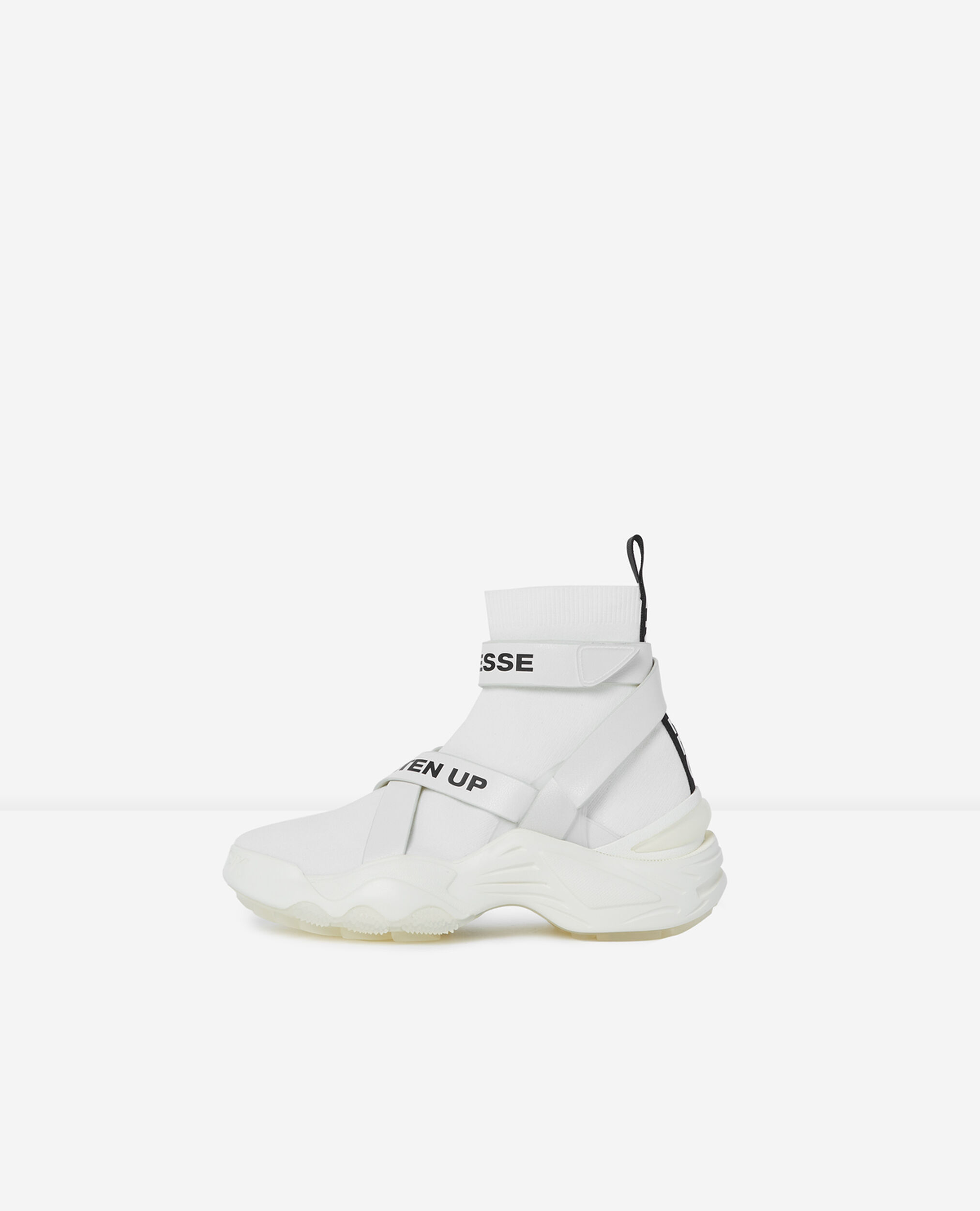 Slick white high-top trainers with text, WHITE, hi-res image number null