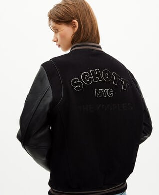 The Kooples FEMME BLACK blouson varsity en cuir noir the kooples x schott nyc