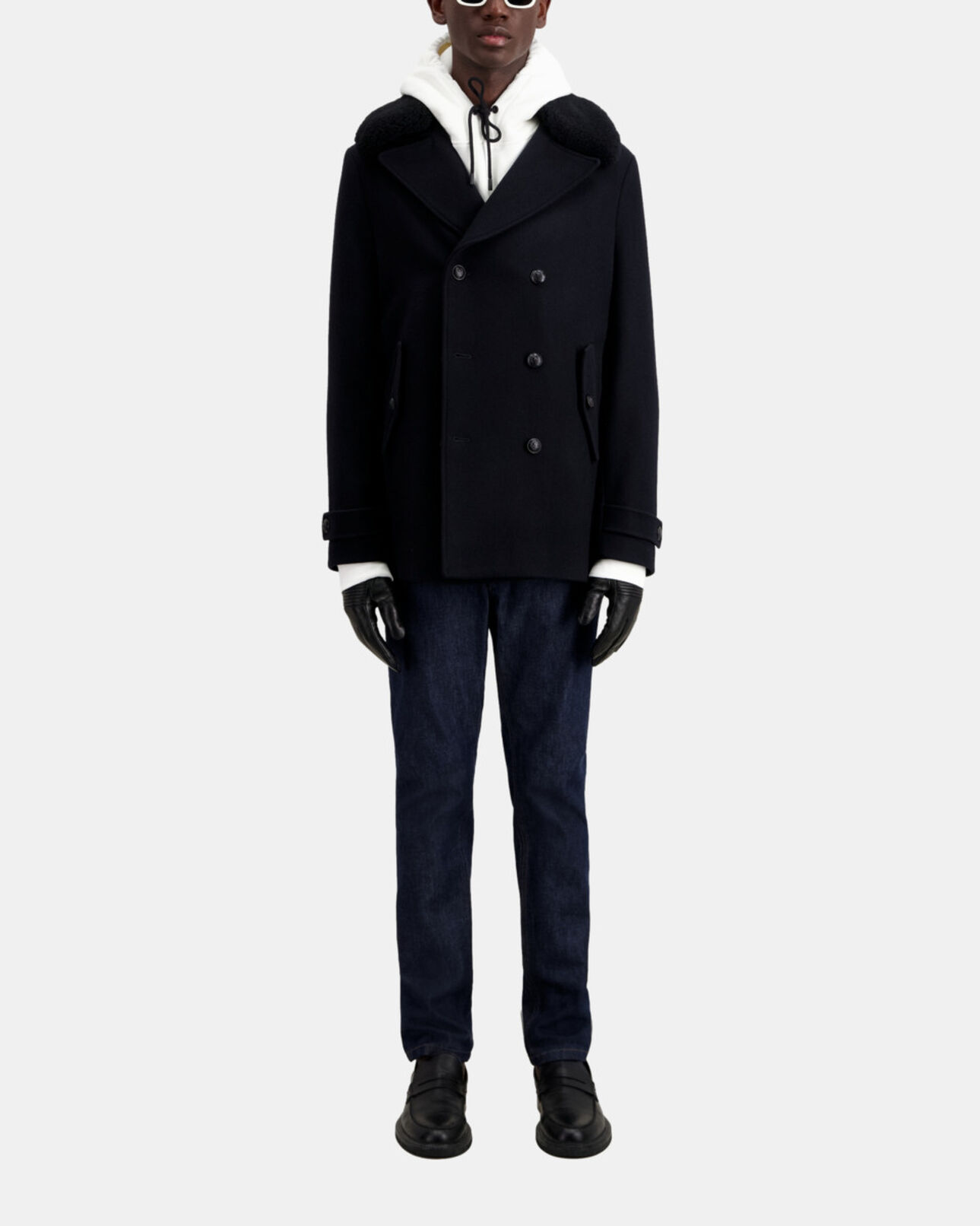 The Kooples MEN DARK NAVY navy blue wool blend pea coat