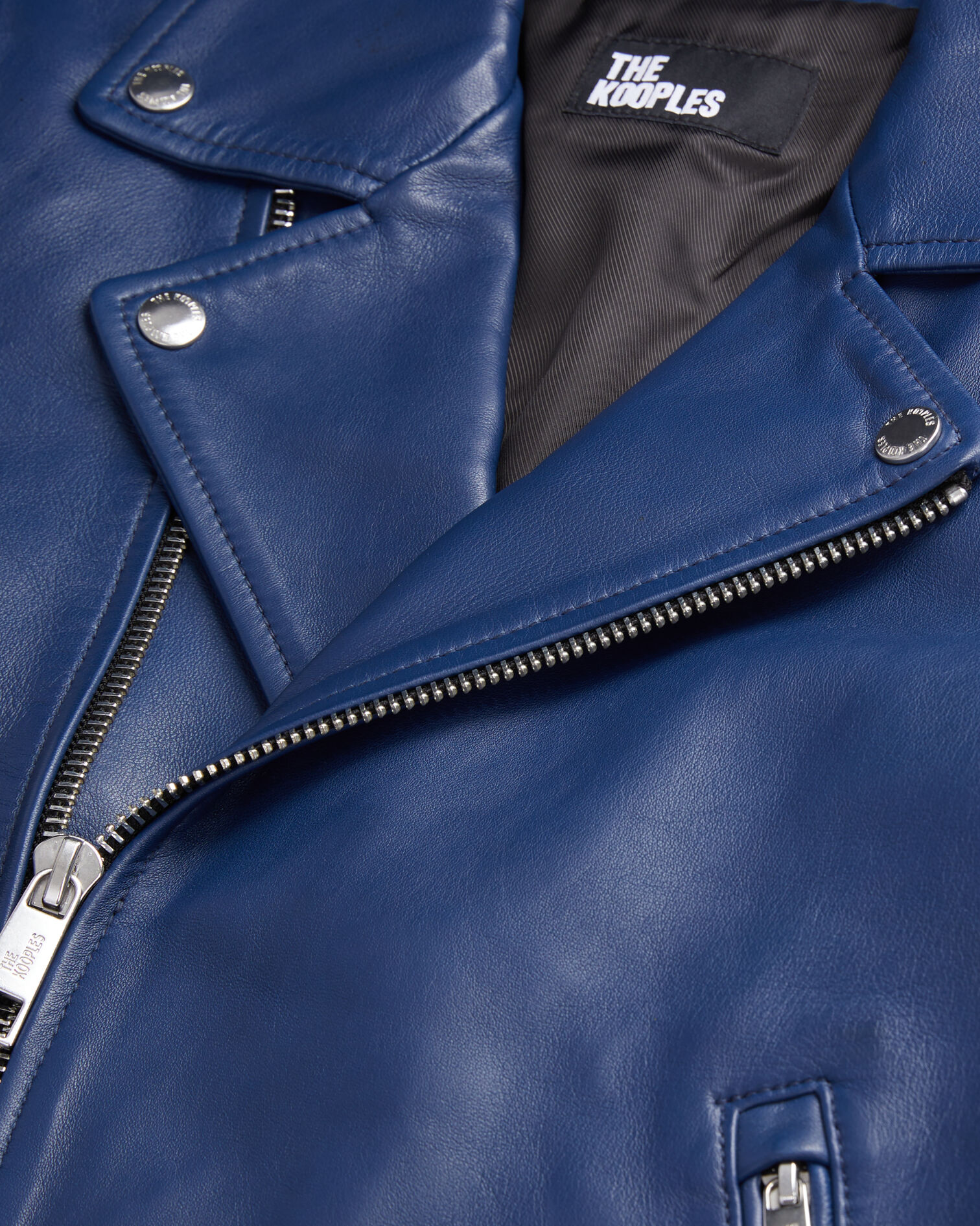 Blue leather biker jacket, ROYAL BLUE - DARK NAVY, hi-res image number null
