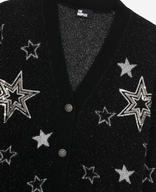 The Kooples FEMME BLACK cardigan en laine motif étoiles à sequins noir
