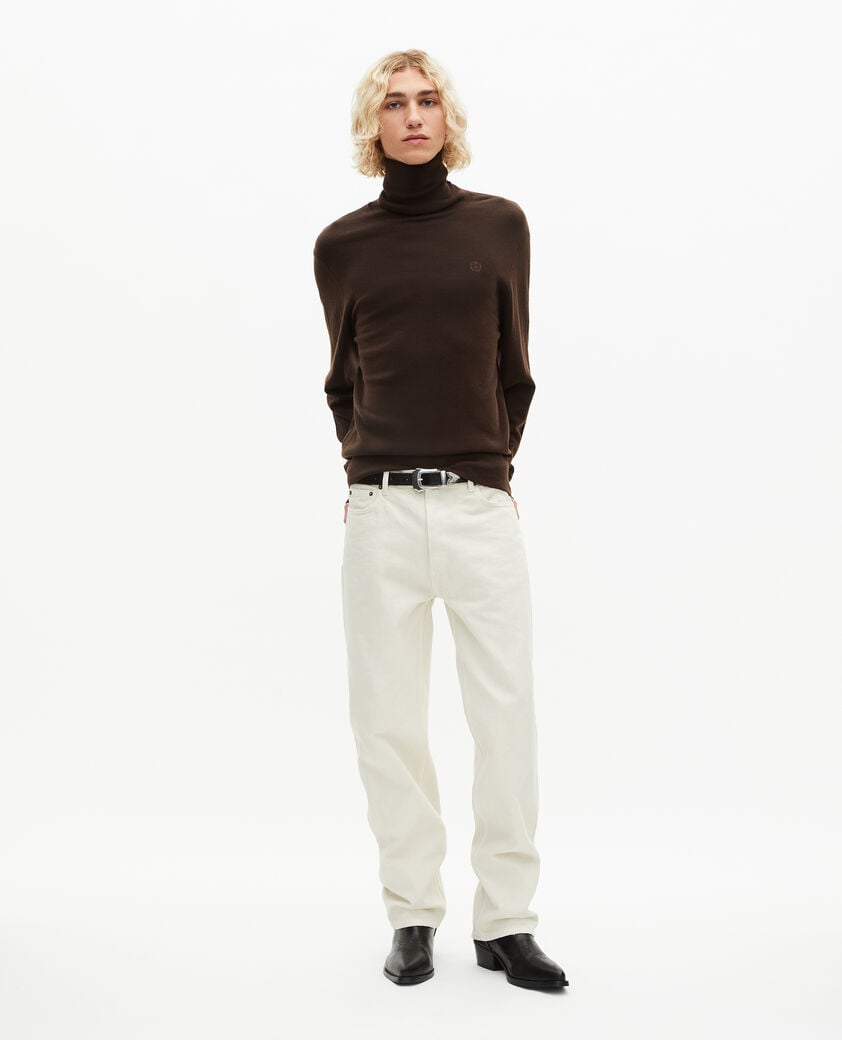 The Kooples HOMME DARK BROWN pull col roulé en laine mérinos marron