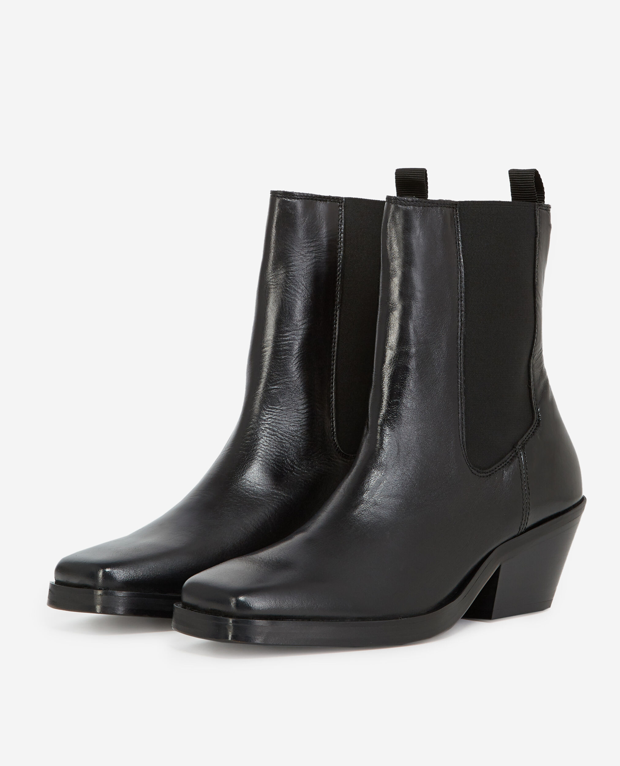 Black leather ankle boots with flat sole, BLACK, hi-res image number null