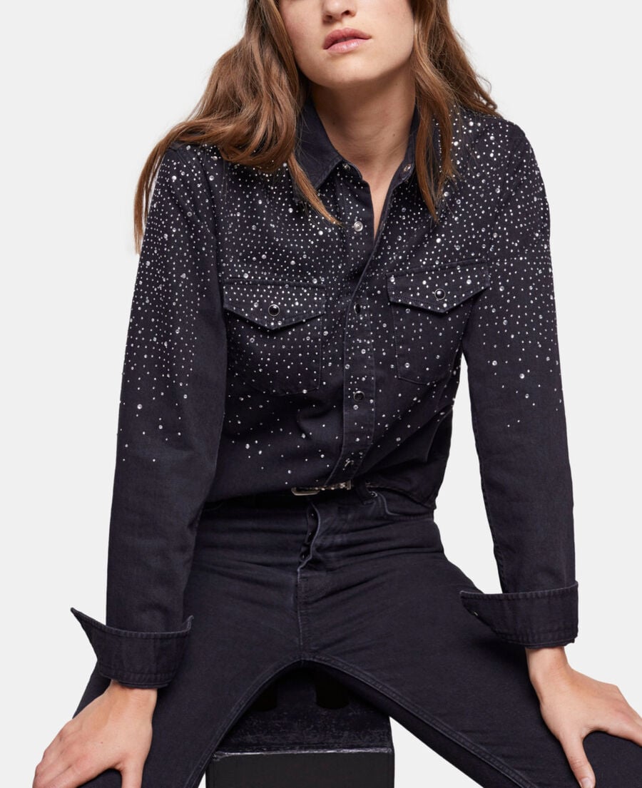 The Kooples FEMME BLACK WASHED chemise d&eacute;tails strass noire