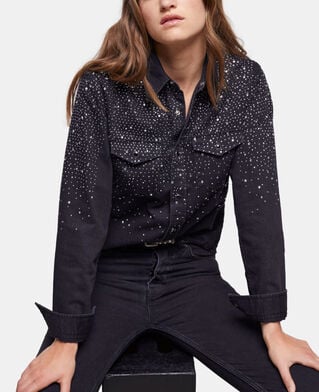 The Kooples FEMME BLACK WASHED chemise d&eacute;tails strass noire