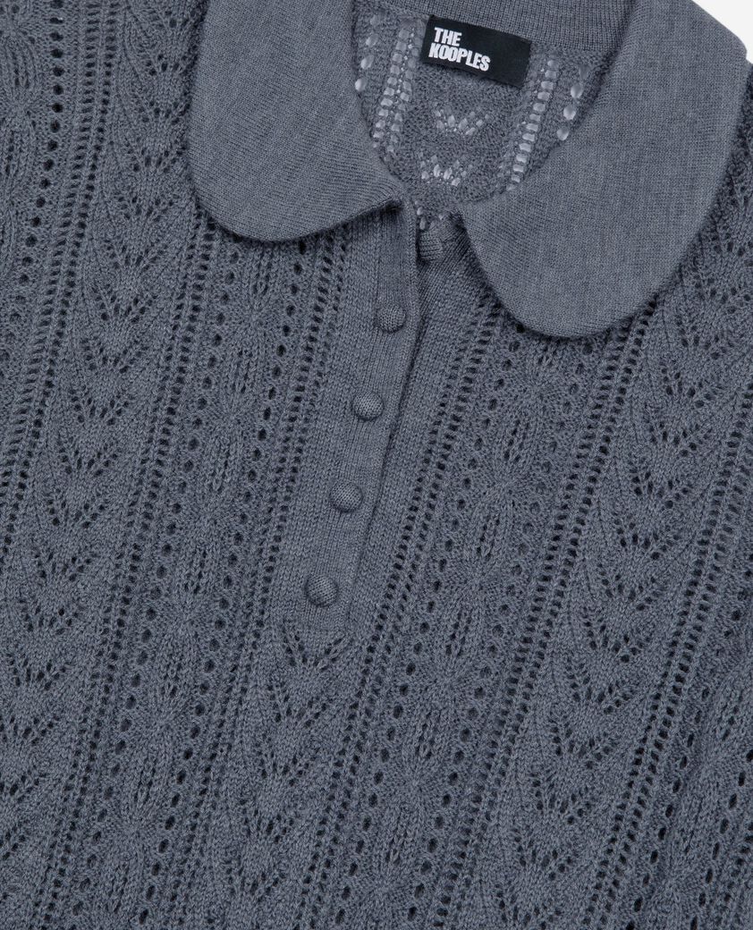 The Kooples DAMEN ANTHRACITE kurz&auml;rmeliger pullover aus grauer merinowolle