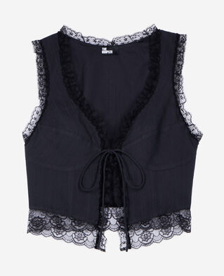 The Kooples FEMME BLACK top avec laçage et dentelle noir