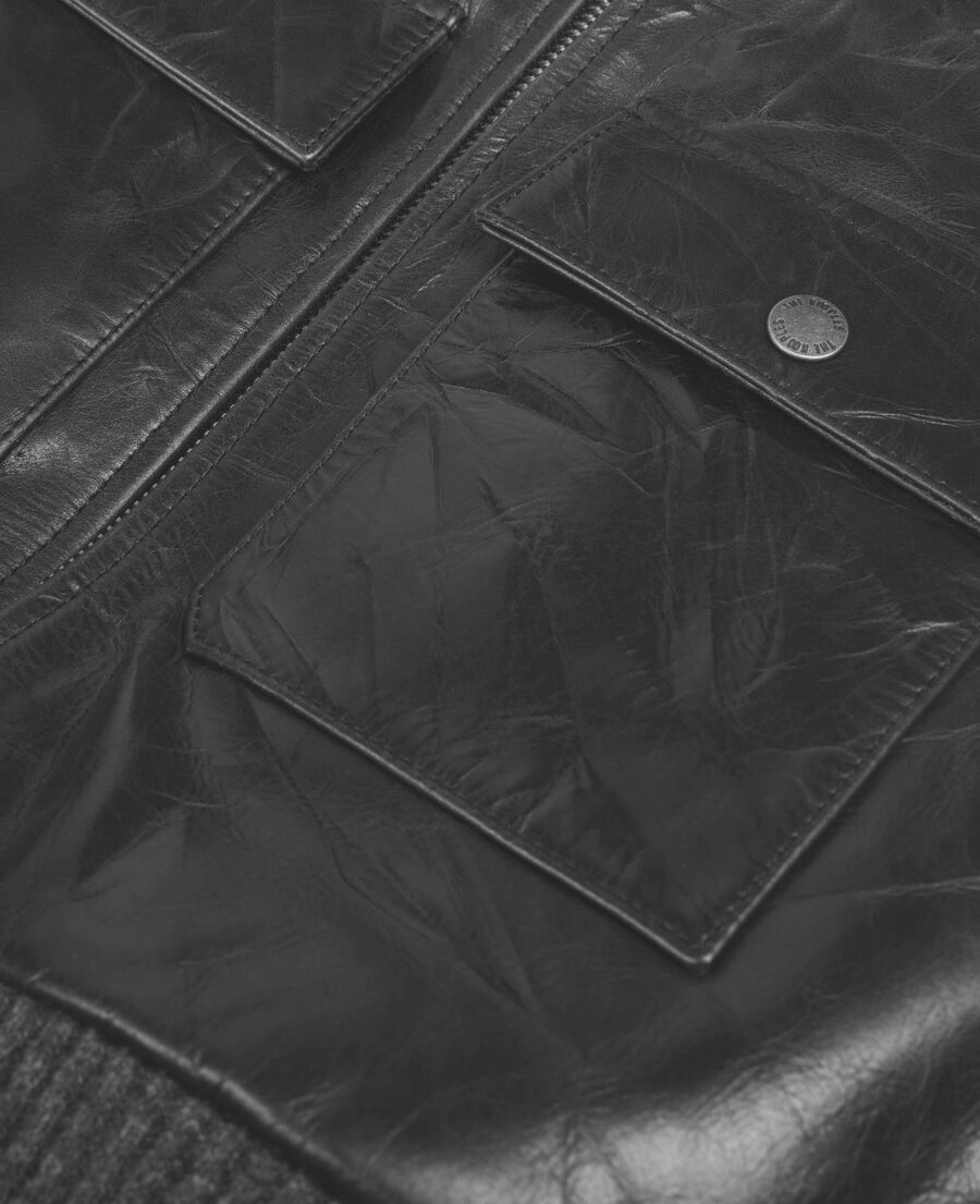 The Kooples F BLACK black distressed leather cropped jacket