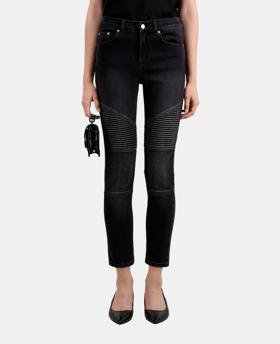 The Kooples DAMEN BLACK WASHED schwarze bikerjeans in slim-fit