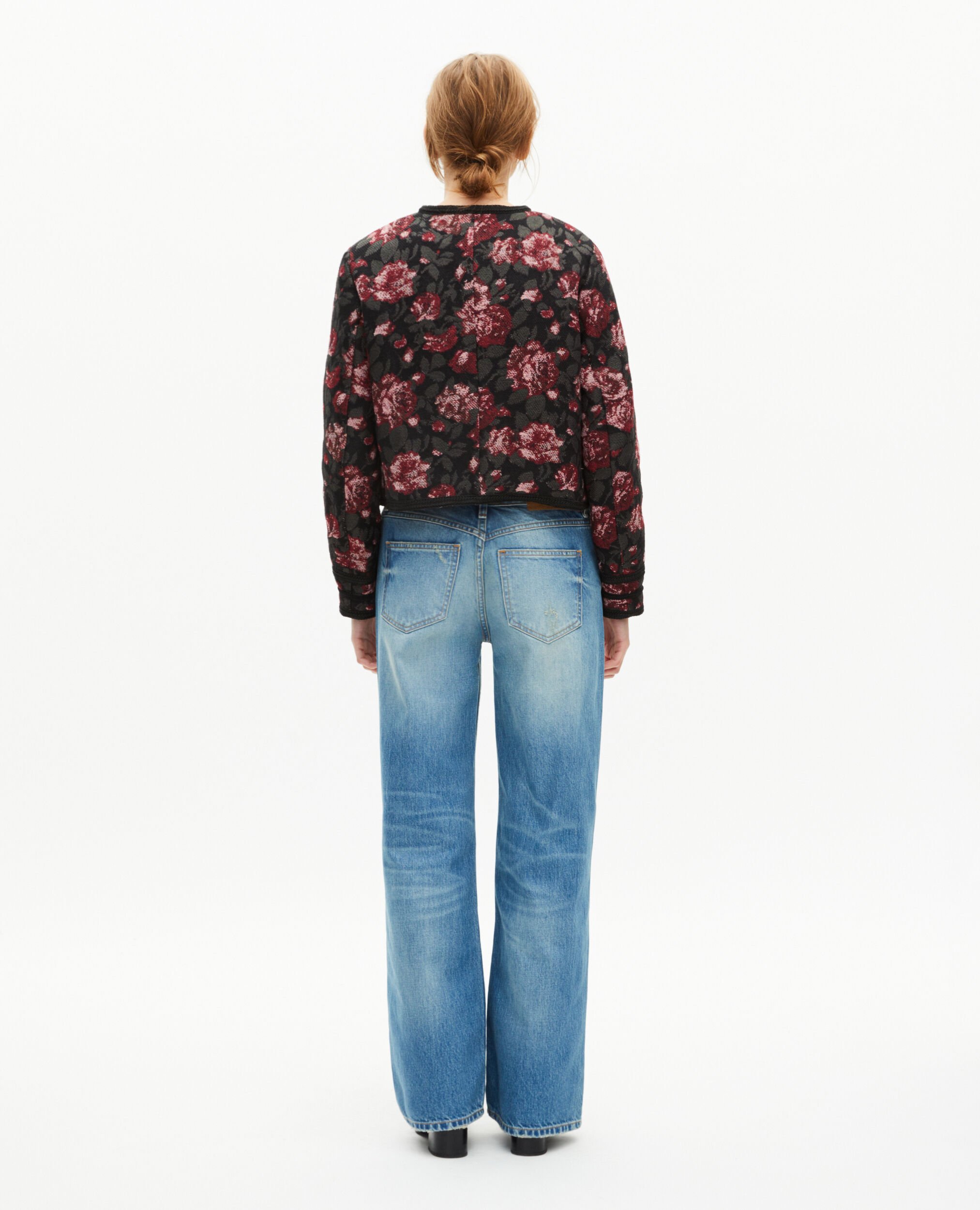 Jacket in burgundy pink jacquard, BLACK - RED, hi-res image number null
