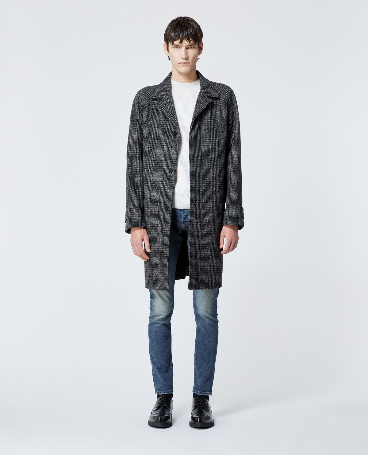 Dark grey wool coat with check motif