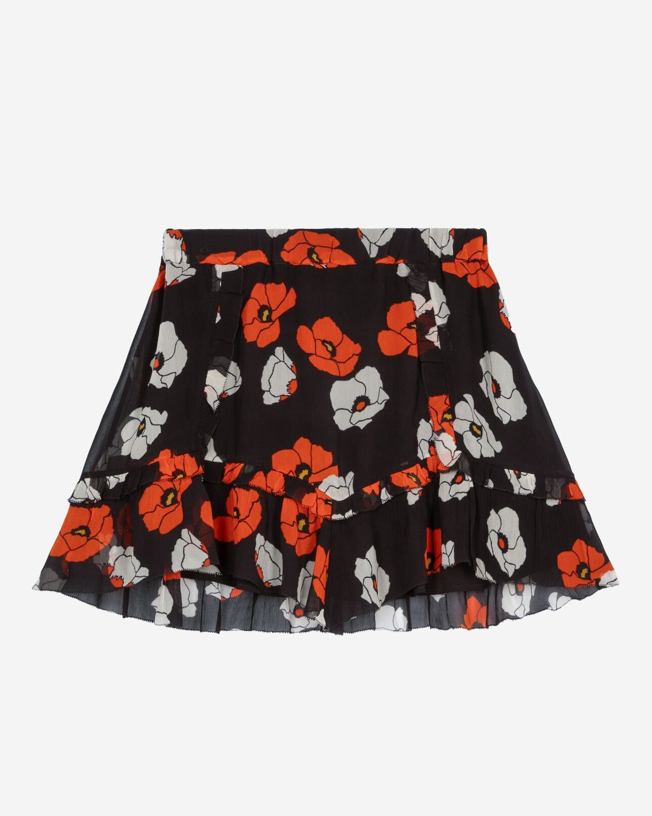 The Kooples FEMME BLACK RED OFF WHITE jupe courte imprimé fleuri noire