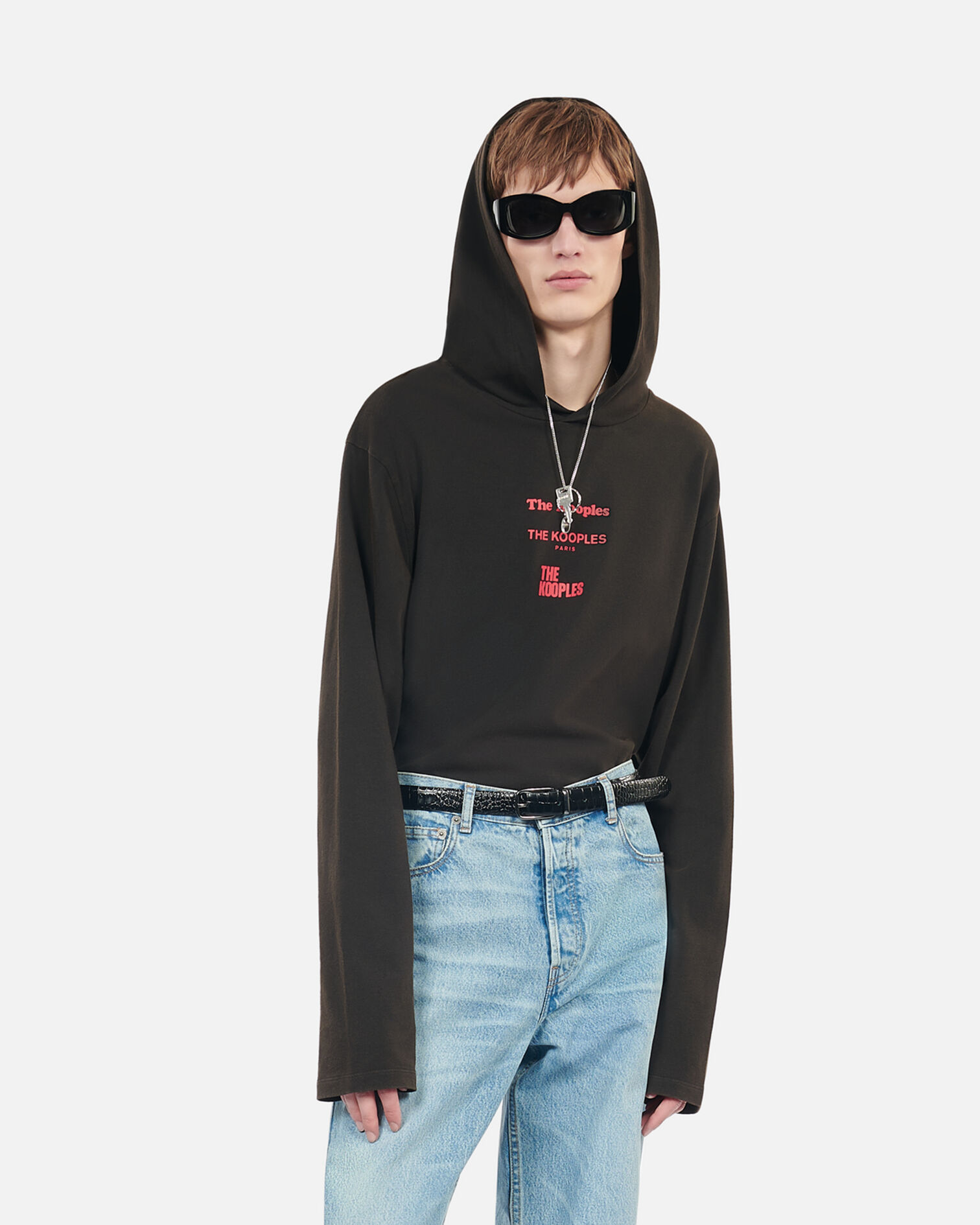 Long-sleeved black hooded Locations serigraphy t-shirt, BLACK WASHED, hi-res image number null