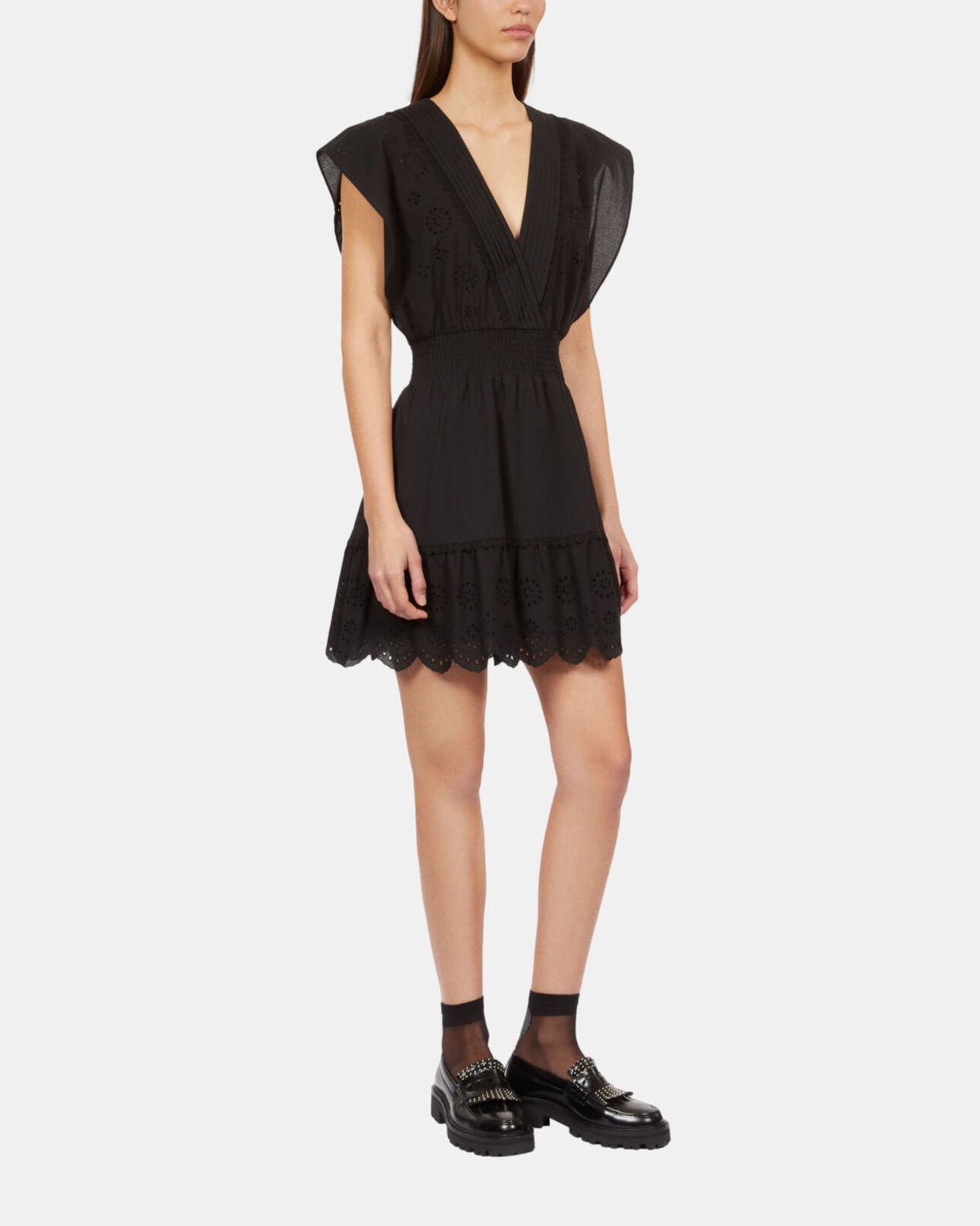 The Kooples FEMME BLACK robe courte en broderie anglaise noire