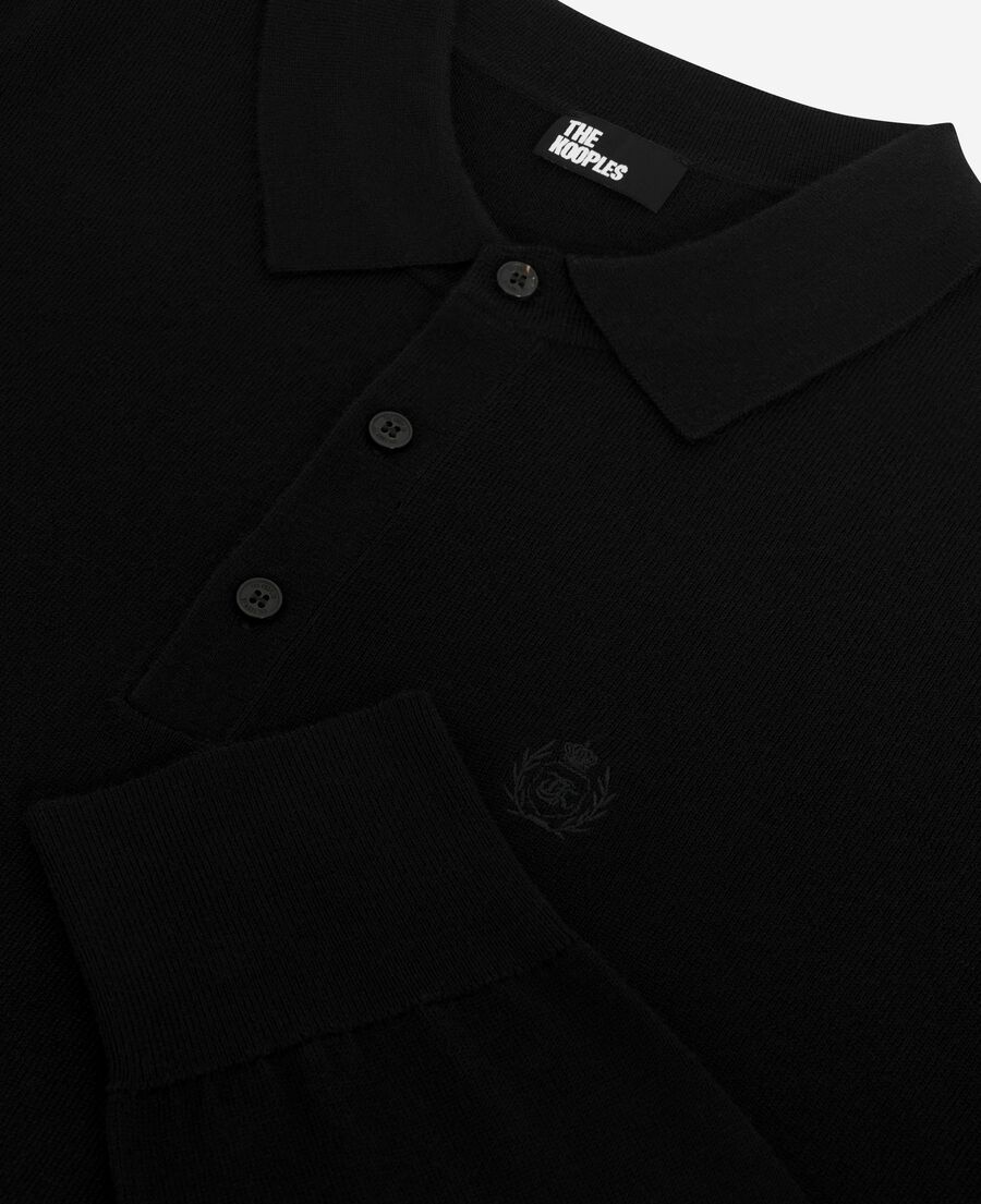 The Kooples HOMME BLACK pull col polo en laine mérinos noir