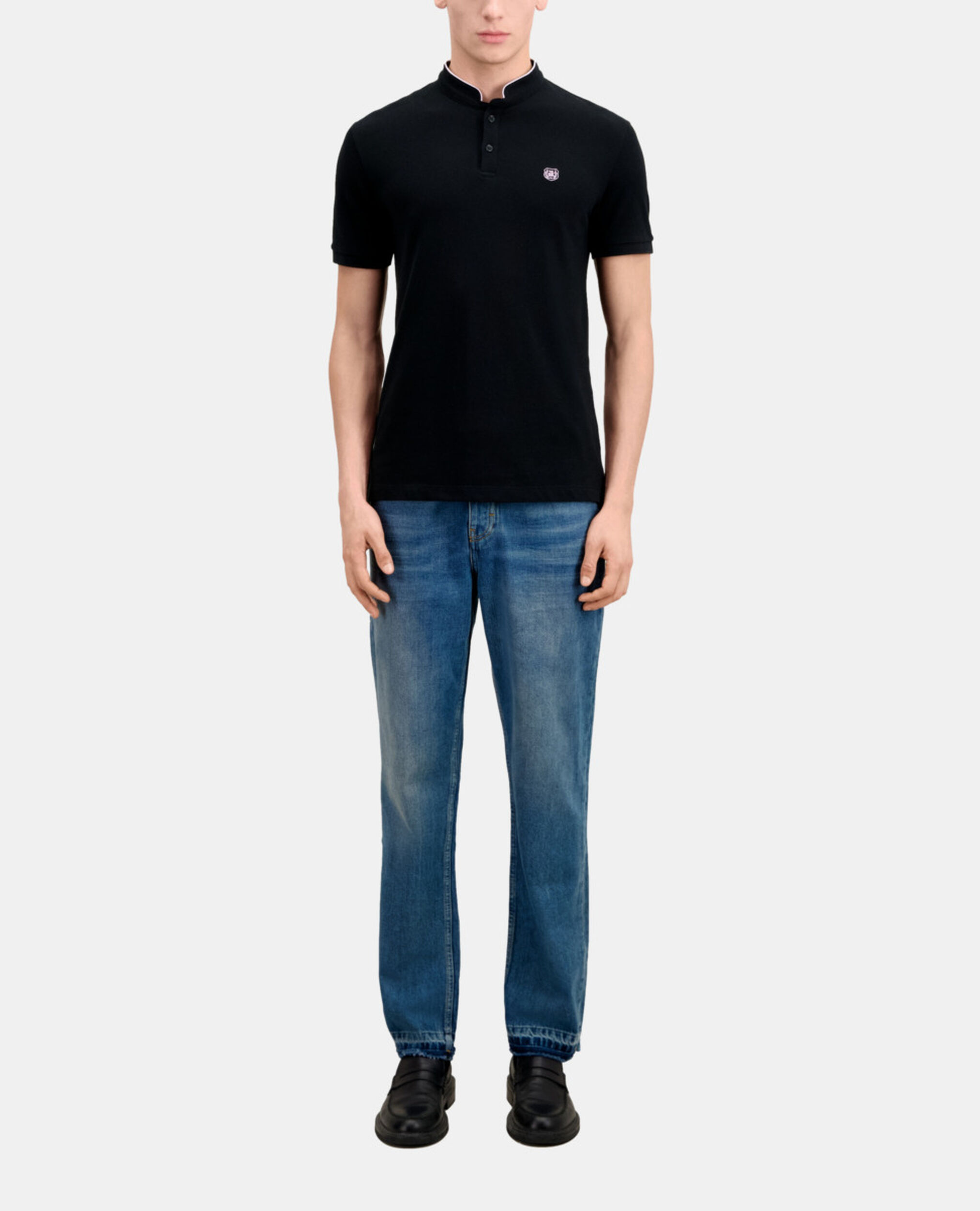 Black cotton polo t-shirt, BLACK / PINK, hi-res image number null
