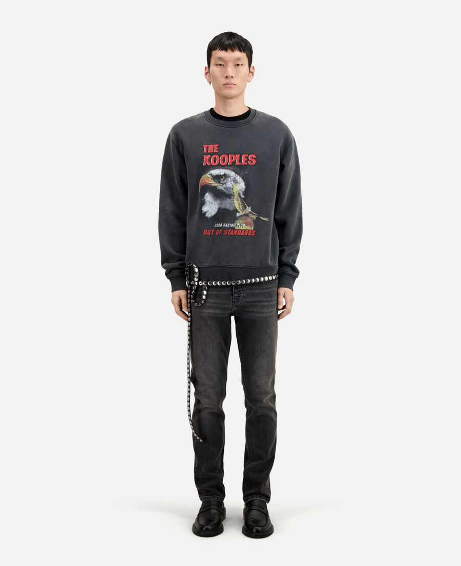black sweatshirt with eagle screen print