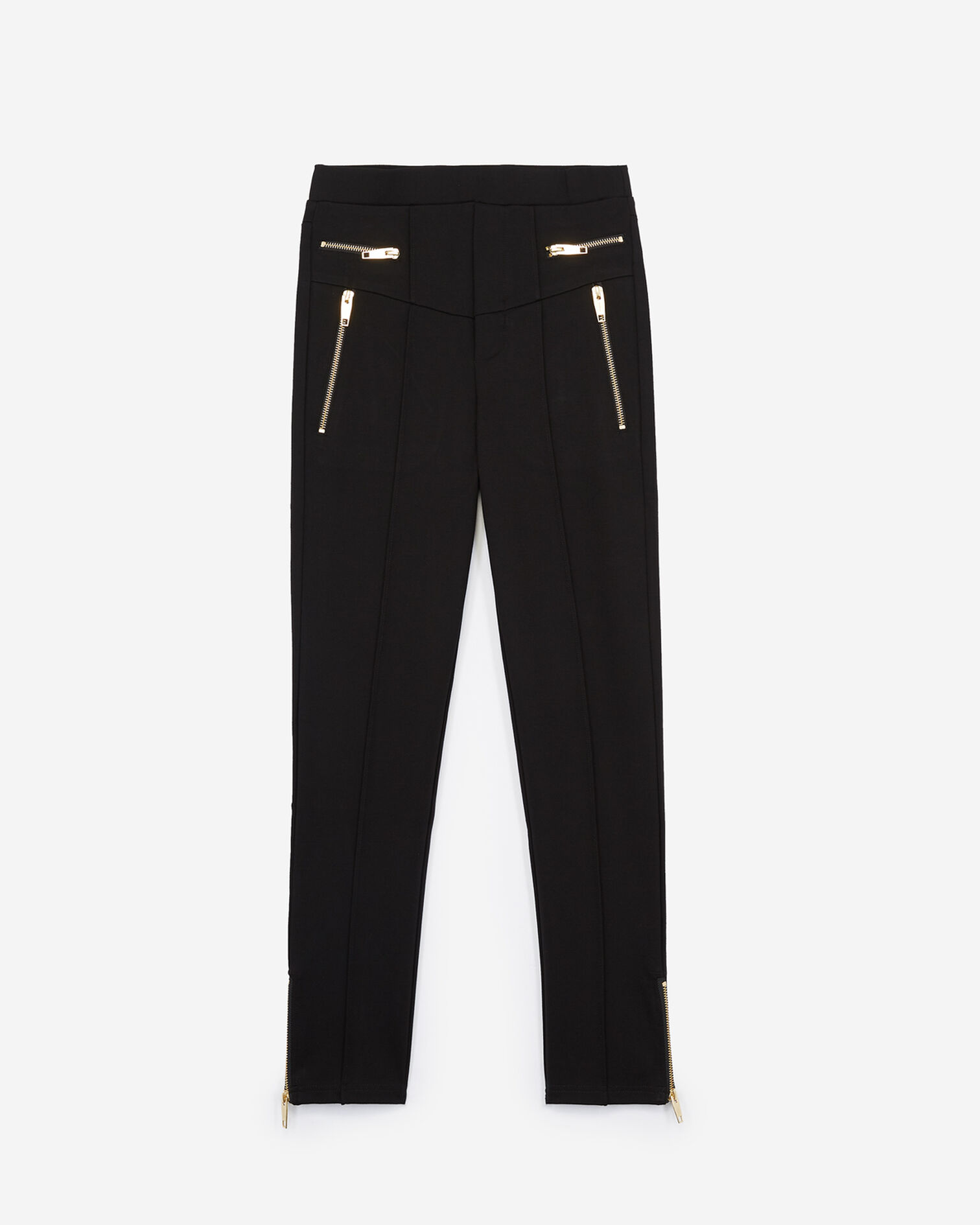 Flared, technical fleece joggers with golden zips, BLACK, hi-res image number null