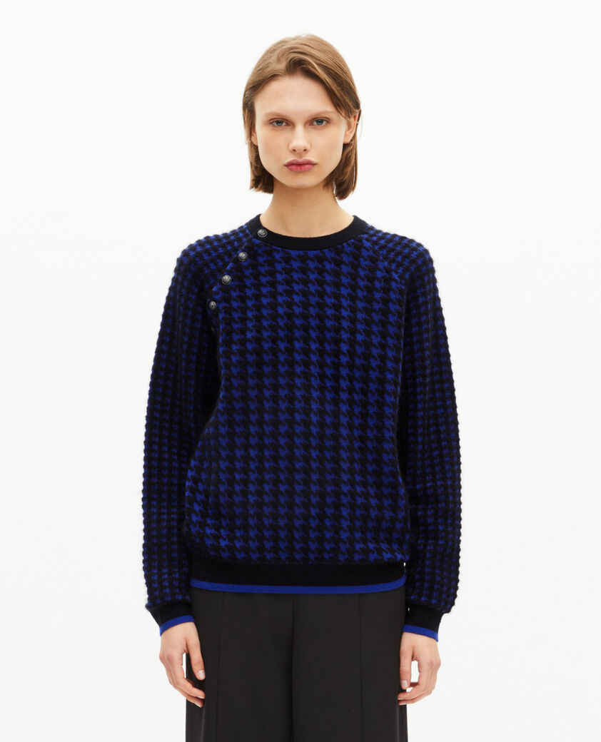 The Kooples WOMEN BLACK NAVY blue wool blend houndstooth sweater