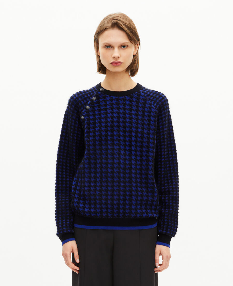 The Kooples WOMEN BLACK NAVY blue wool blend houndstooth sweater