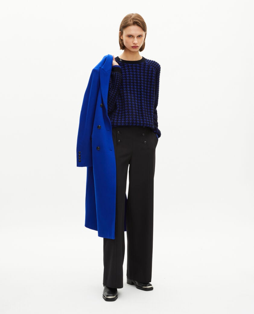 The Kooples WOMEN BLACK NAVY blue wool blend houndstooth sweater