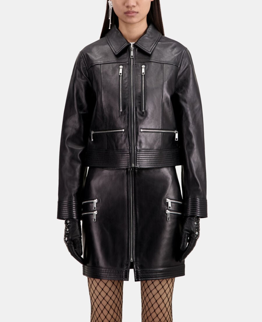 The Kooples WOMEN BLACK black leather biker jacket with zipper