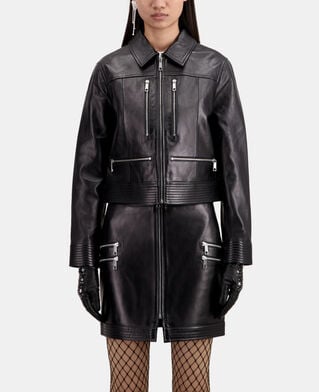 The Kooples WOMEN BLACK black leather biker jacket with zipper