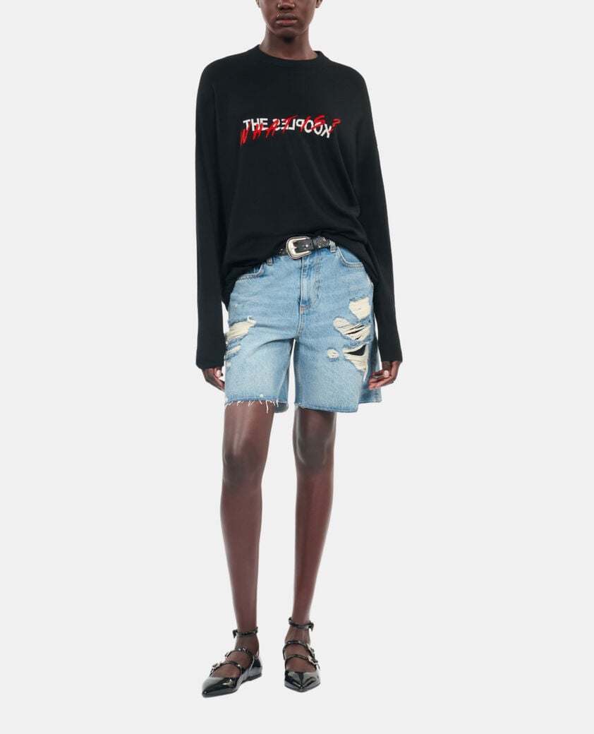 The Kooples WOMEN BLACK RED OFF WHITE what is black wool sweater