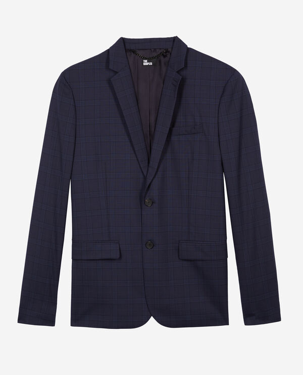 The Kooples MEN NAVY navy blue prince of wales wool suit jacket