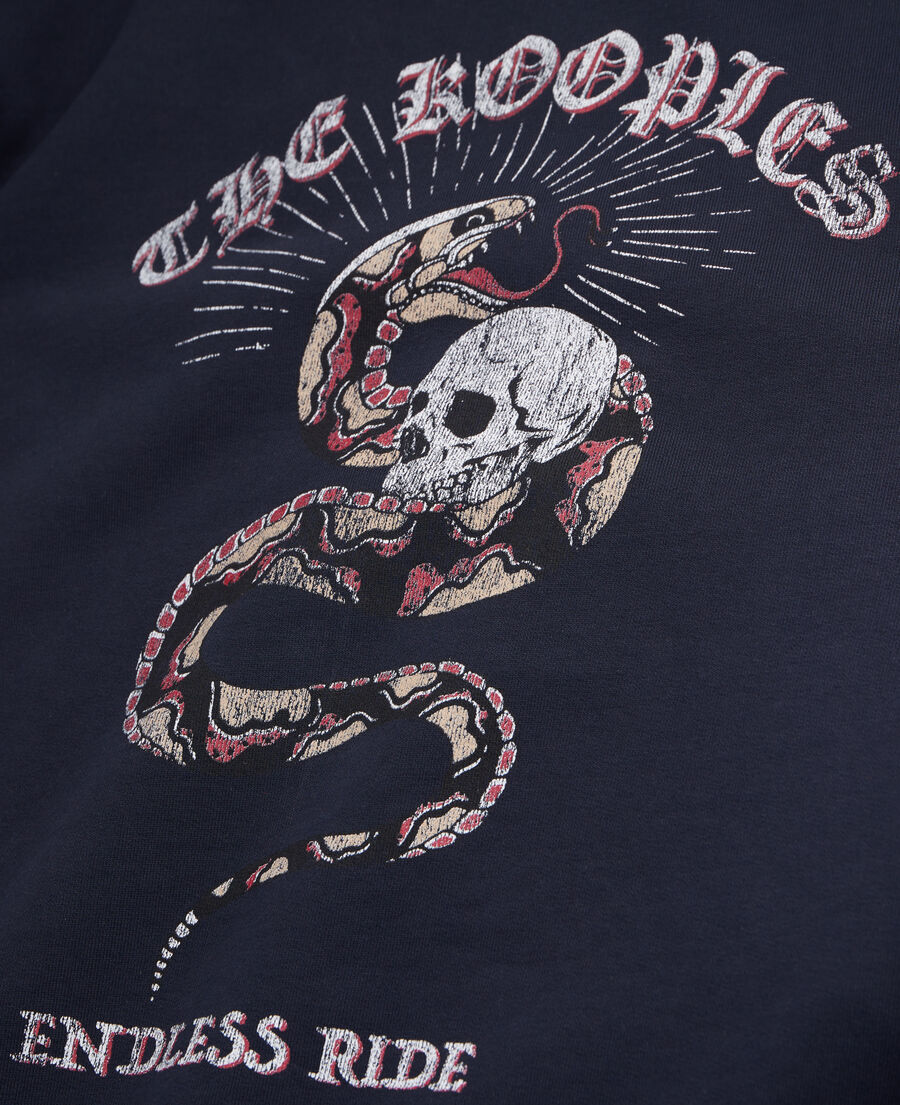 Navy blue sweatshirt with Sneaky snake serigraphy | The Kooples - UK
