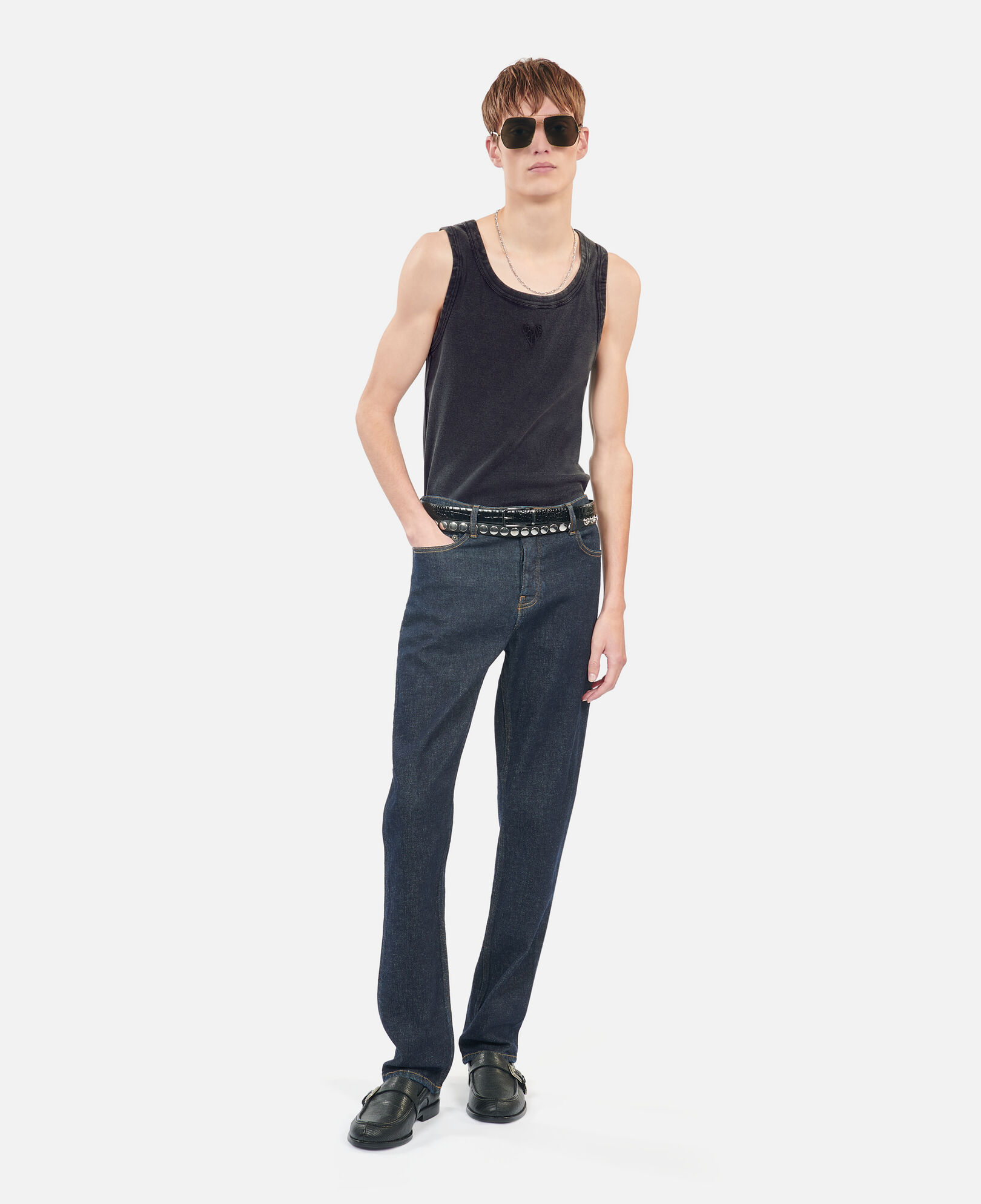 The Kooples MEN BLACK WASHED black kooples heart tank top