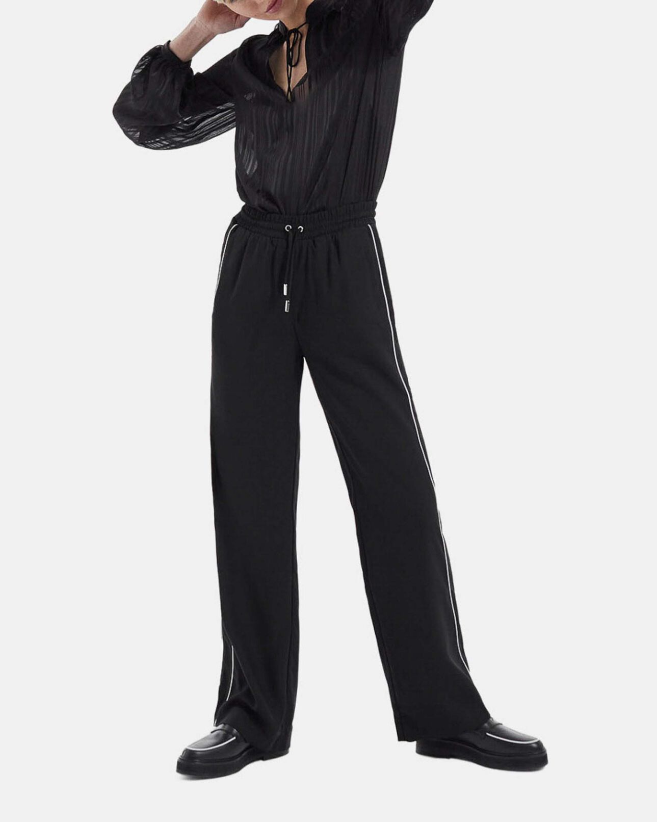 The Kooples DAMEN BLACK oberteil fließend schwarz bindekragen
