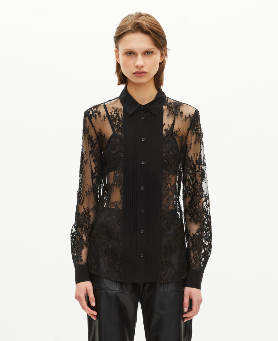 The Kooples DAMEN BLACK transparentes shirt aus schwarzer spitze