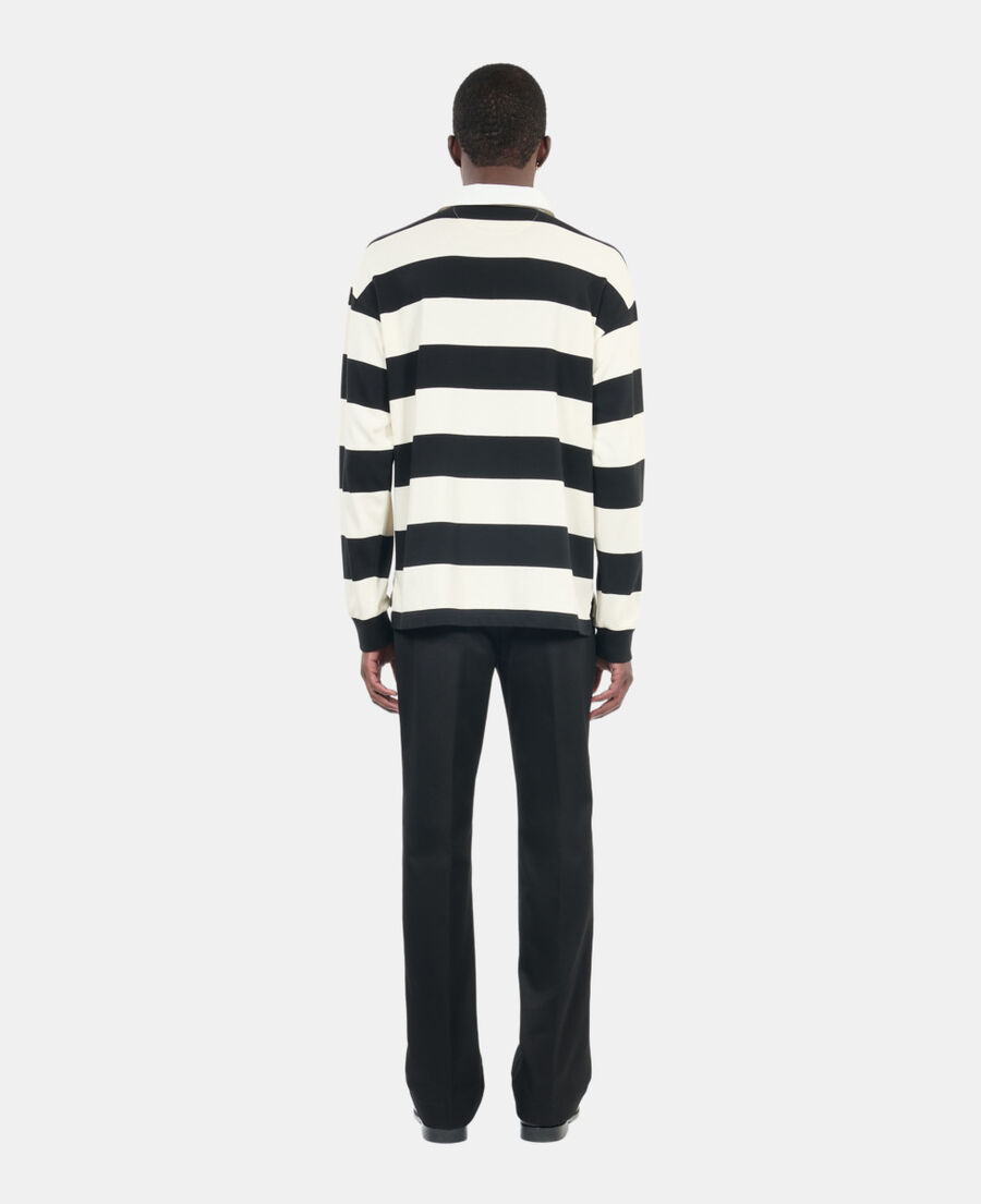 The Kooples H BLACK / WHITE long-sleeved black and white striped polo t-shirt