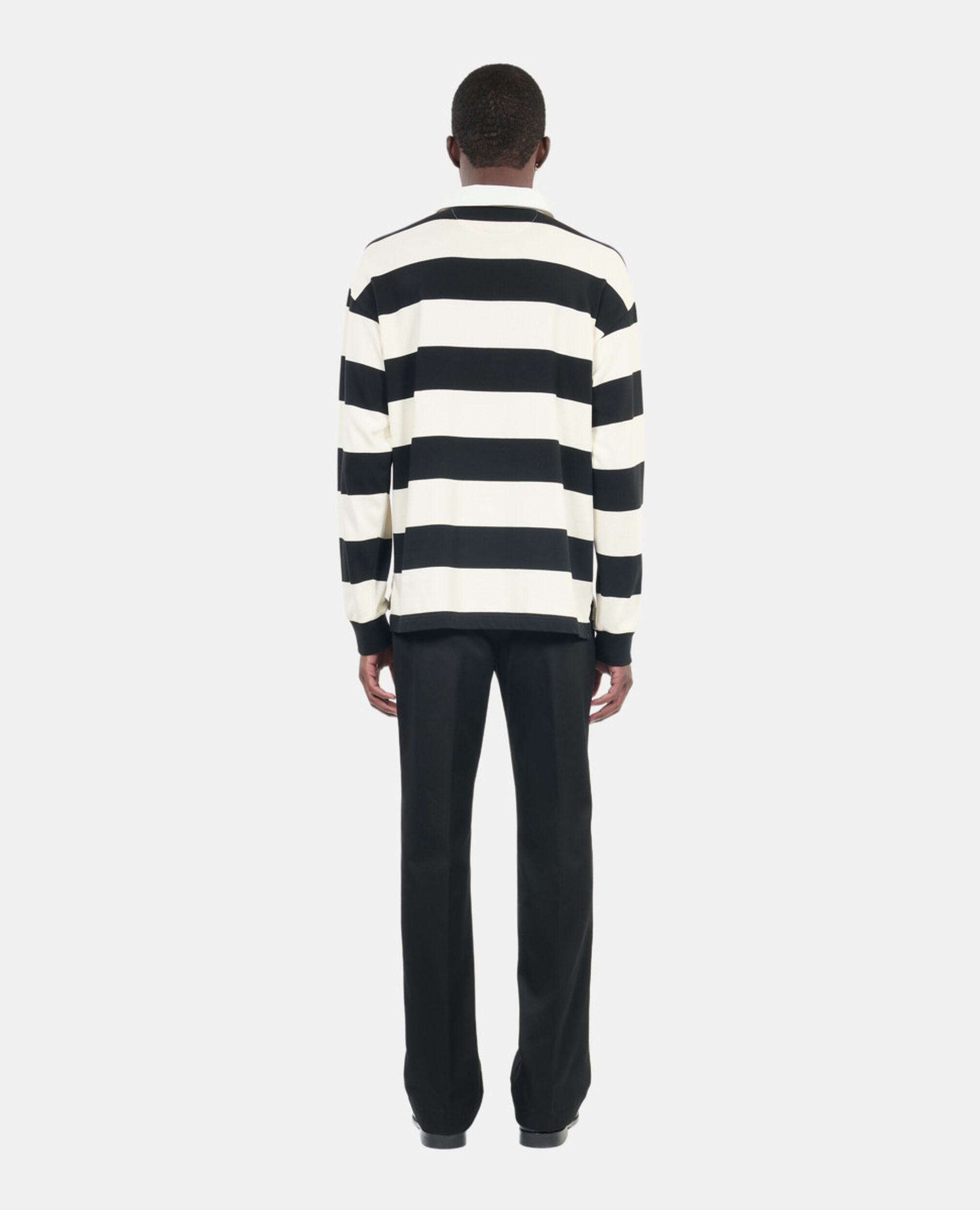 Long-sleeved black and white striped polo t-shirt, BLACK / WHITE, hi-res image number null