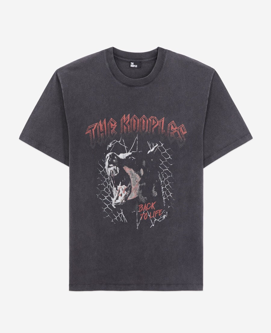 The Kooples HOMME BLACK WASHED t-shirt homme noir avec sérigraphie barking dog