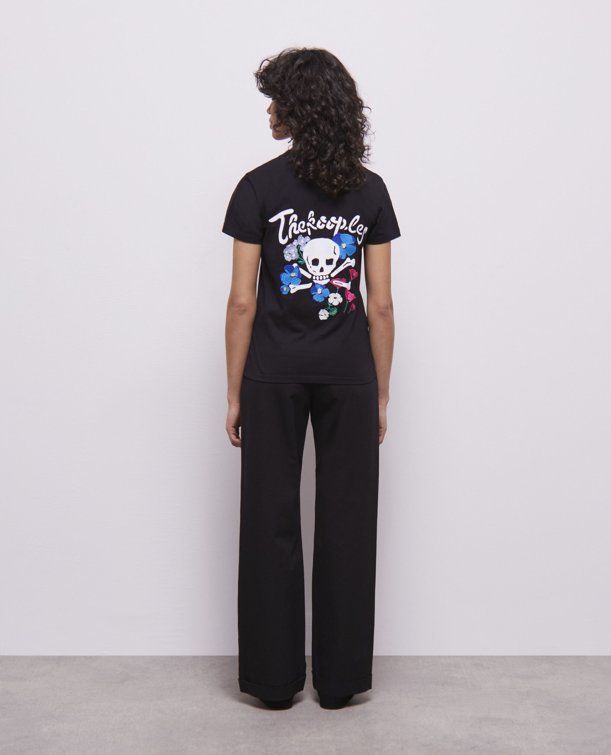 T-shirt Femme noir avec broderies, BLACK, hi-res image number null