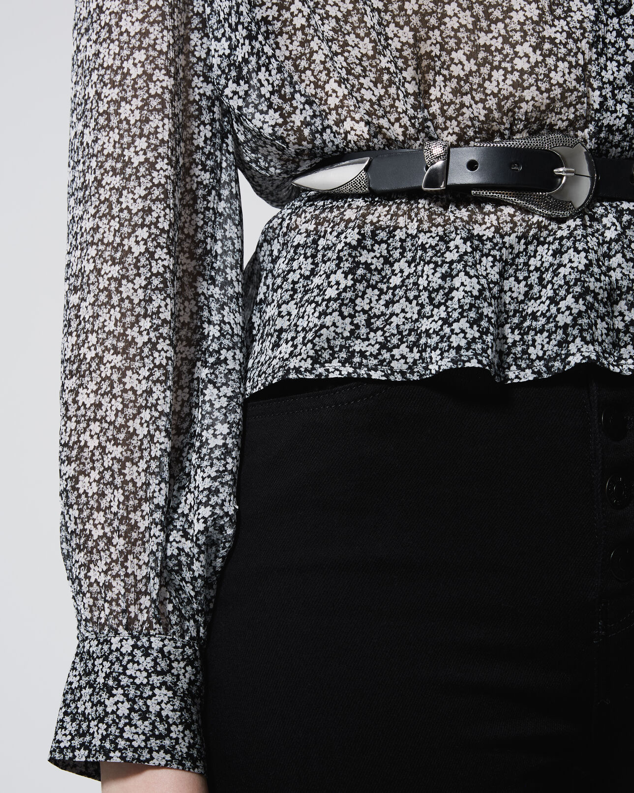 The Kooples F NAVY floral smart blue shirt with peplum