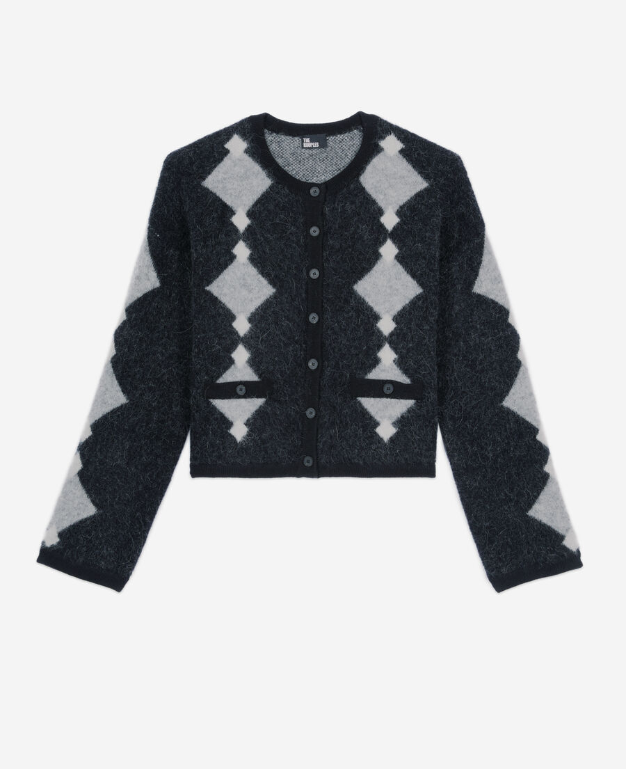 The Kooples F BLACK GREY WHITE grey alpaca diamond cardigan