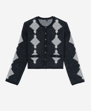 The Kooples F BLACK GREY WHITE grey alpaca diamond cardigan